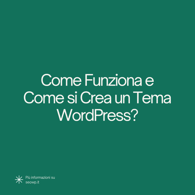 Immagine con il testo "Come funziona e come si crea un tema WordPress?" su sfondo verde.